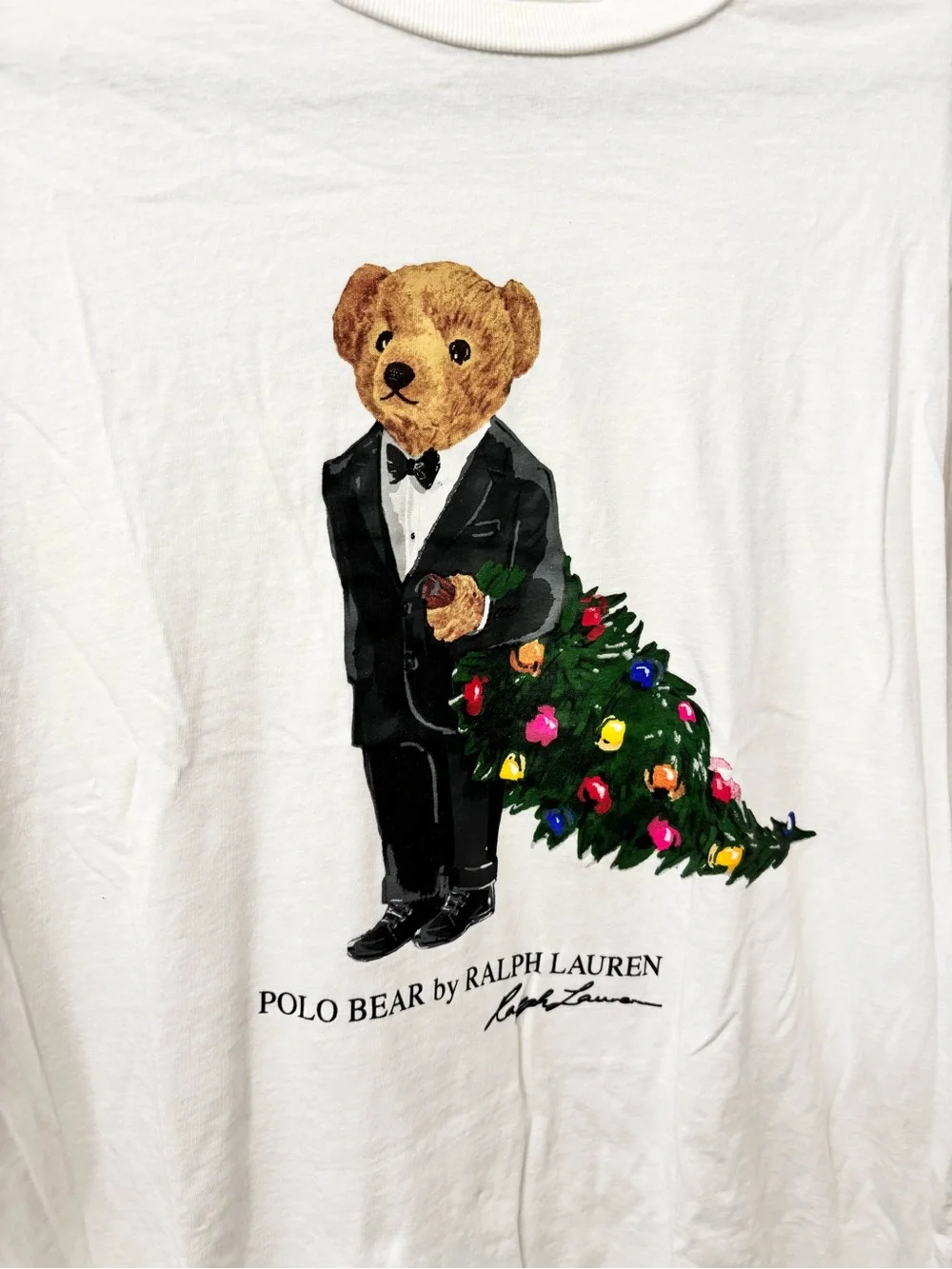 Polo Ralph Lauren Boys XL 18/20 White Polo Bear Christmas Long Sleeve Tee